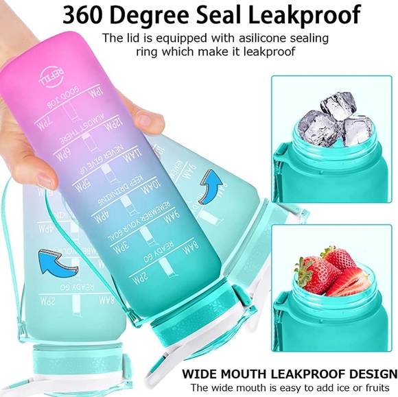 💝 Water Bottle with Time Scale Teal & Purple - Picture 2 of 6